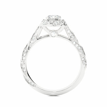 0.95 Ct Round Cut Prong Set Lab Diamond Halo Engagement Ring In White Gold