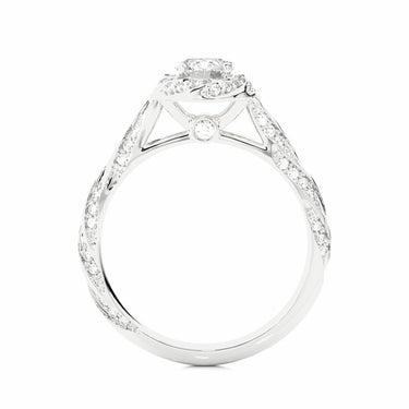 0.95 Ct Round Cut Flower Desigh Halo Diamond Engagement Ring In White Gold