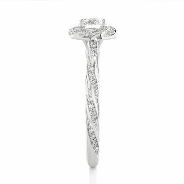 Bague de fiançailles halo de diamants de laboratoire serti de griffes rondes de 0,95 ct en or blanc 