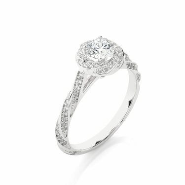 0.95 Ct Round Cut Flower Desigh Halo Diamond Engagement Ring In White Gold