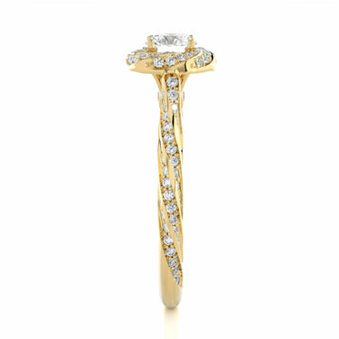 0.95 Ct Halo Round Diamond Engagement Ring Yellow Gold