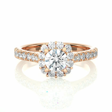 1.10 Ct Round Cut Prong Set Halo Diamond Engagement Ring In Rose Gold