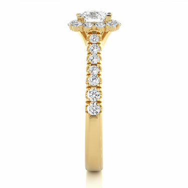 1.10 Ct Round Cut Prong Setting Halo Diamond Engagement Ring In Yellow Gold