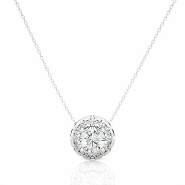 0.35 Ct Round Shaped Prong Set Moissanite Halo Pendant In White Gold