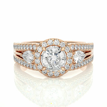 1.45 Ct Round And Pear Hidden Halo Prong Setting Twisted Diamond Ring In Rose Gold