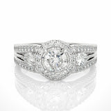 1.45 Ct Round And Pear Three Stone Hidden Halo Lab Diamond Ring In White Gold