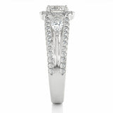 1.45 Ct Round And Pear Three Stone Hidden Halo Lab Diamond Ring In White Gold