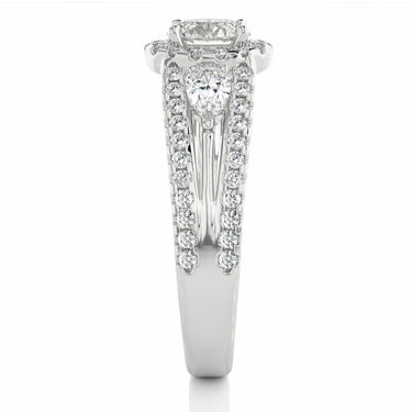 1.45 Ct Round And Pear Three Stone Hidden Halo Lab Diamond Ring In White Gold