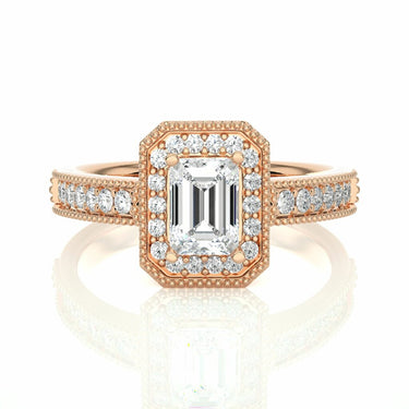 1.05 Carat Emerald Cut Prong Setting Halo Diamond Engagement Ring In Rose Gold