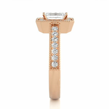 1.05 Carat Emerald Cut Prong Setting Halo Diamond Engagement Ring In Rose Gold