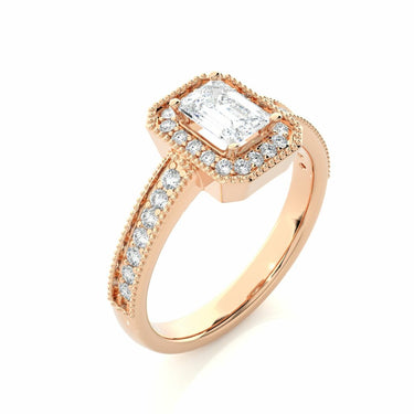 1.05 Carat Emerald Cut Prong Setting Halo Diamond Engagement Ring In Rose Gold