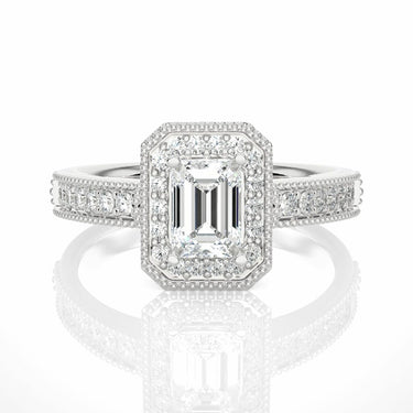 1.05 Carat Emerald Cut Halo Engagement Ring White Gold