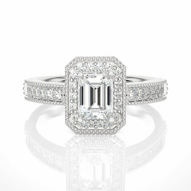 1.05 Carat Emerald Cut Prong Setting Halo Diamond Engagement Ring In Rose Gold