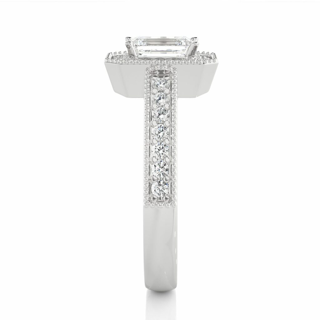 1.09 Carat Emerald Cut Halo Lab Created Diamond Ring Halo Diamond Engagement Rings