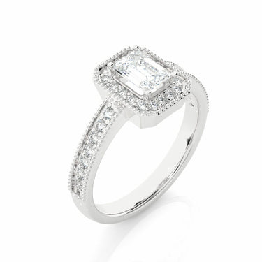 1.05 Carat Emerald Cut Lab Diamond Halo Engagement Ring