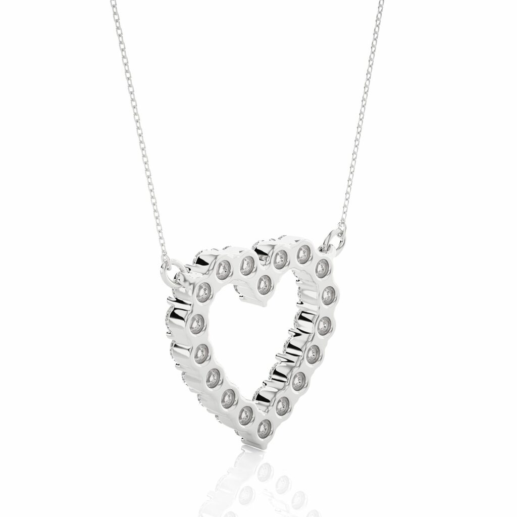 0.50 Ct Round Cut Prong Setting Diamond Heart Shaped Necklace In White Gold