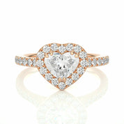 Heart Shape Diamond Double Prongs Halo Ring For Women 18K Rose Gold Natural Diamond