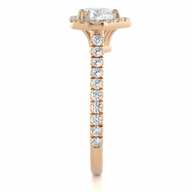 Bague de fiançailles halo de diamants en forme de cœur de 1,35 carat en or rose