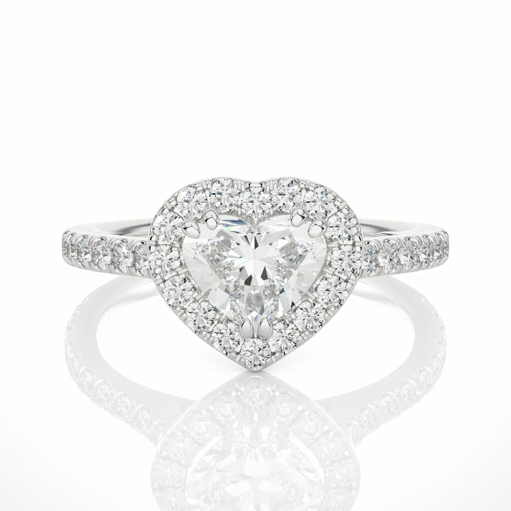 Heart Shape Diamond Double Prongs Halo Ring For Women 950 Platinum Natural Diamond