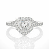 Heart Shape Diamond Double Prongs Halo Ring For Women