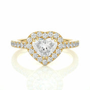 Heart Shape Diamond Double Prongs Halo Ring For Women 18K Yellow Gold Natural Diamond