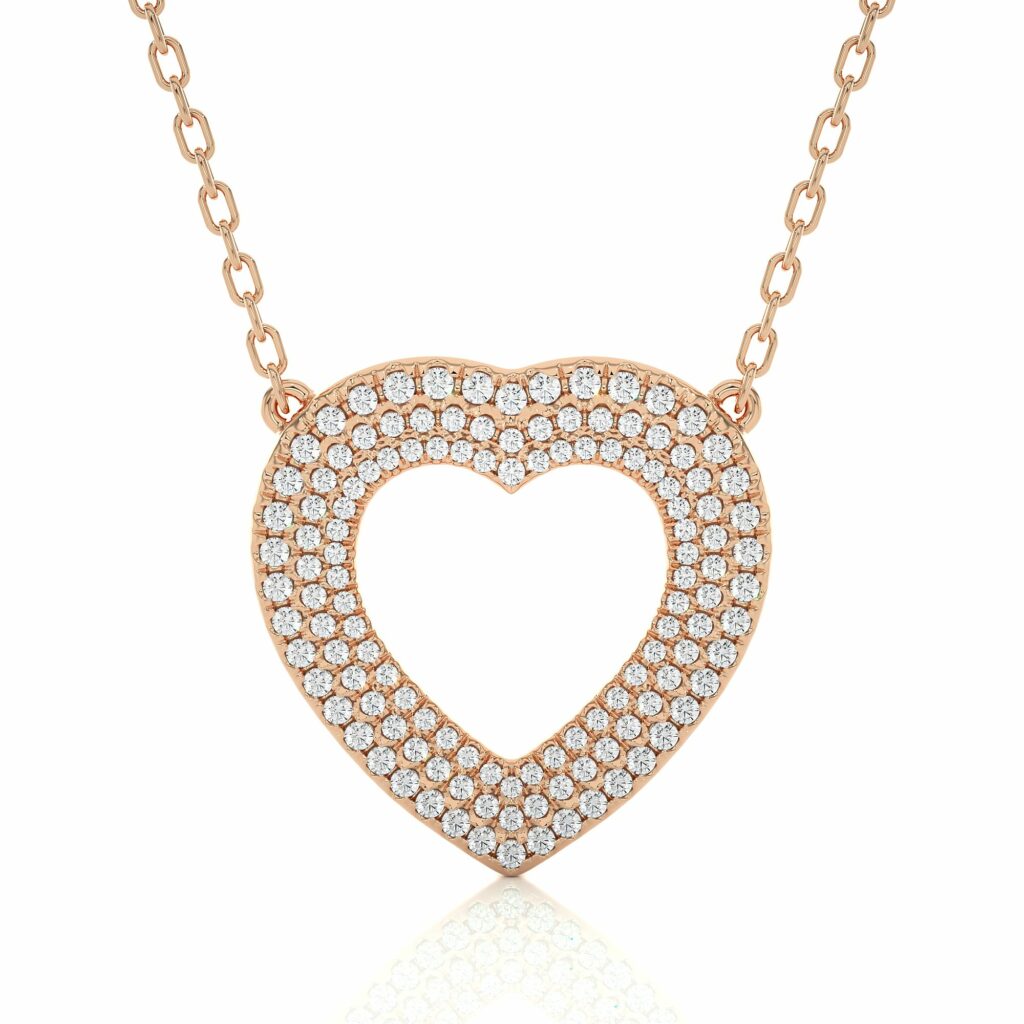 1 Ct Heart Shape 3 Raw Pave Setting Lab Diamond Necklace 950 Platinum Natural Diamond