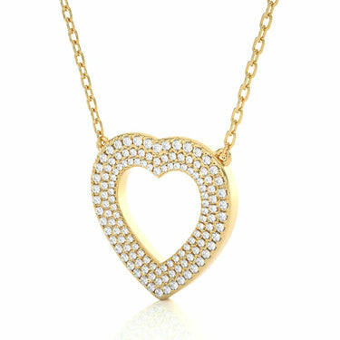 Pendentif diamant brut en forme de cœur de 0,75 ct à 3 pavés en or jaune 