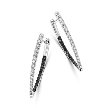 0.70 Ct Round Cut Channel Setting Black And White Diamond Hoop Earrings
