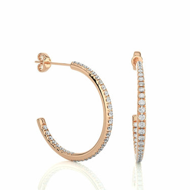 0.40 Ct Channel Setting J Hoop Diamond Earrings In Rose Gold