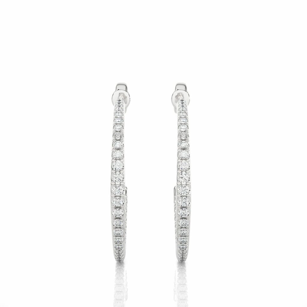 0.48 Ct Channel Setting J Hoop Diamond Earrings In White Gold For Women's 950 Platinum Natural Diamond
