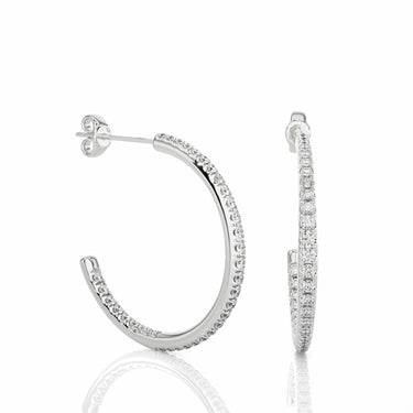 Boucles d'oreilles créoles en diamant de laboratoire taille ronde 0,80 ct pour femme en or blanc 