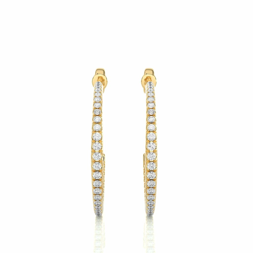 0.40 Ct Chennal Setting J Hoop Diamond Earrings In Yellow Gold For Women's Yellow