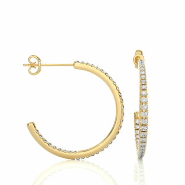 Pendientes de aro con diamantes en forma de J con engaste Chennal de 0,40 quilates en oro amarillo para mujer 