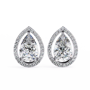 3.42 Carat Pear Diamond Halo Stud Earrings in Gold and Platinum Lab Diamond