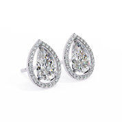 3.42 Carat Pear Diamond Halo Stud Earrings in Gold and Platinum