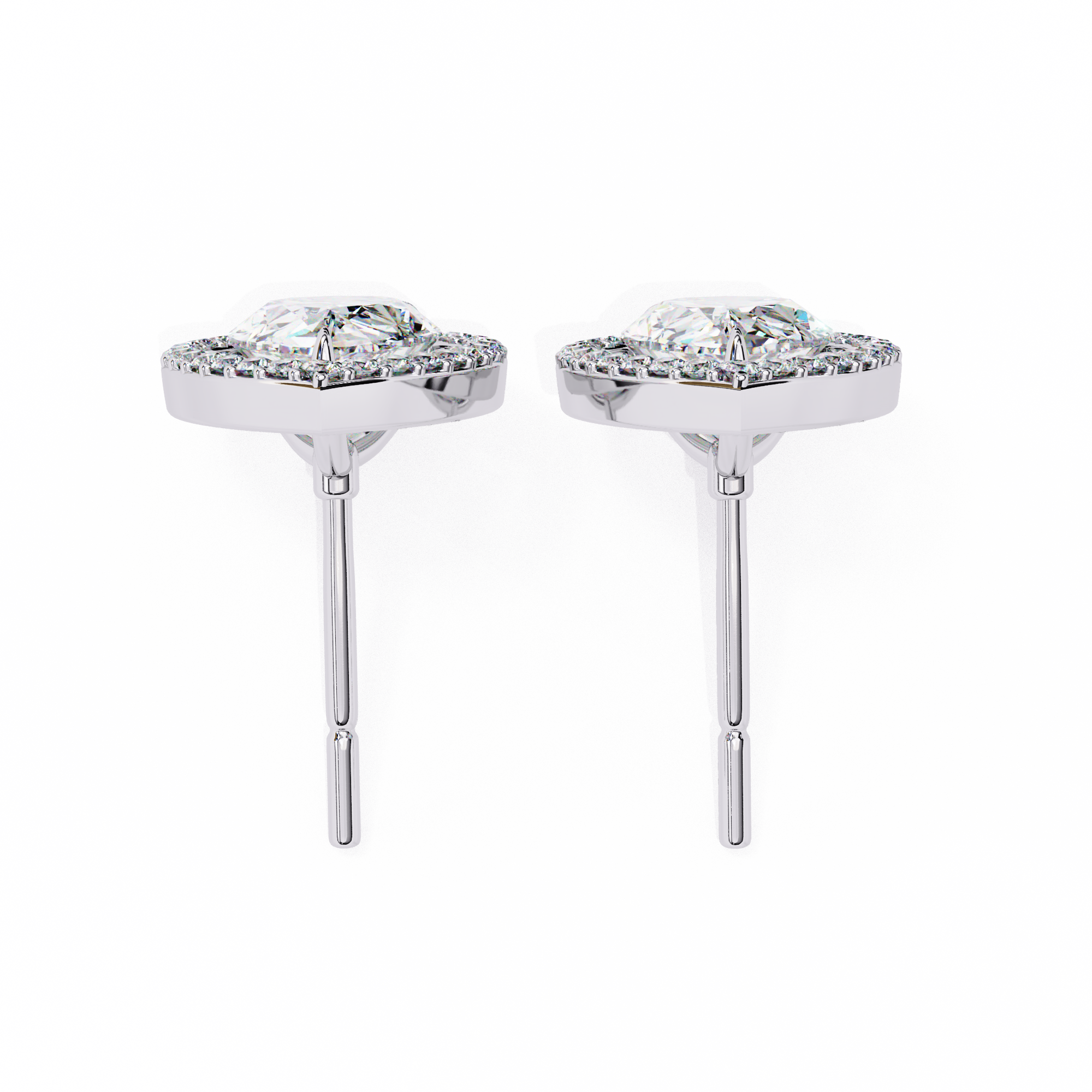 3.42 Carat Pear Diamond Halo Stud Earrings in Gold and Platinum