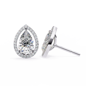 3.42 Carat Pear Diamond Halo Stud Earrings in Gold and Platinum