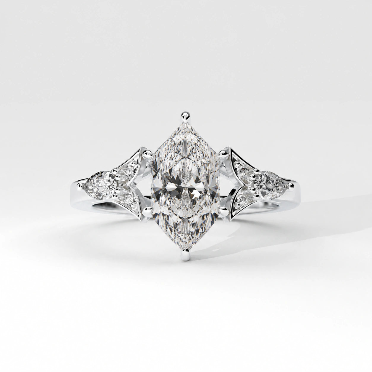 Front View Of 1.88 Ct Dutch Marquise Lab Diamond Vintage Ring