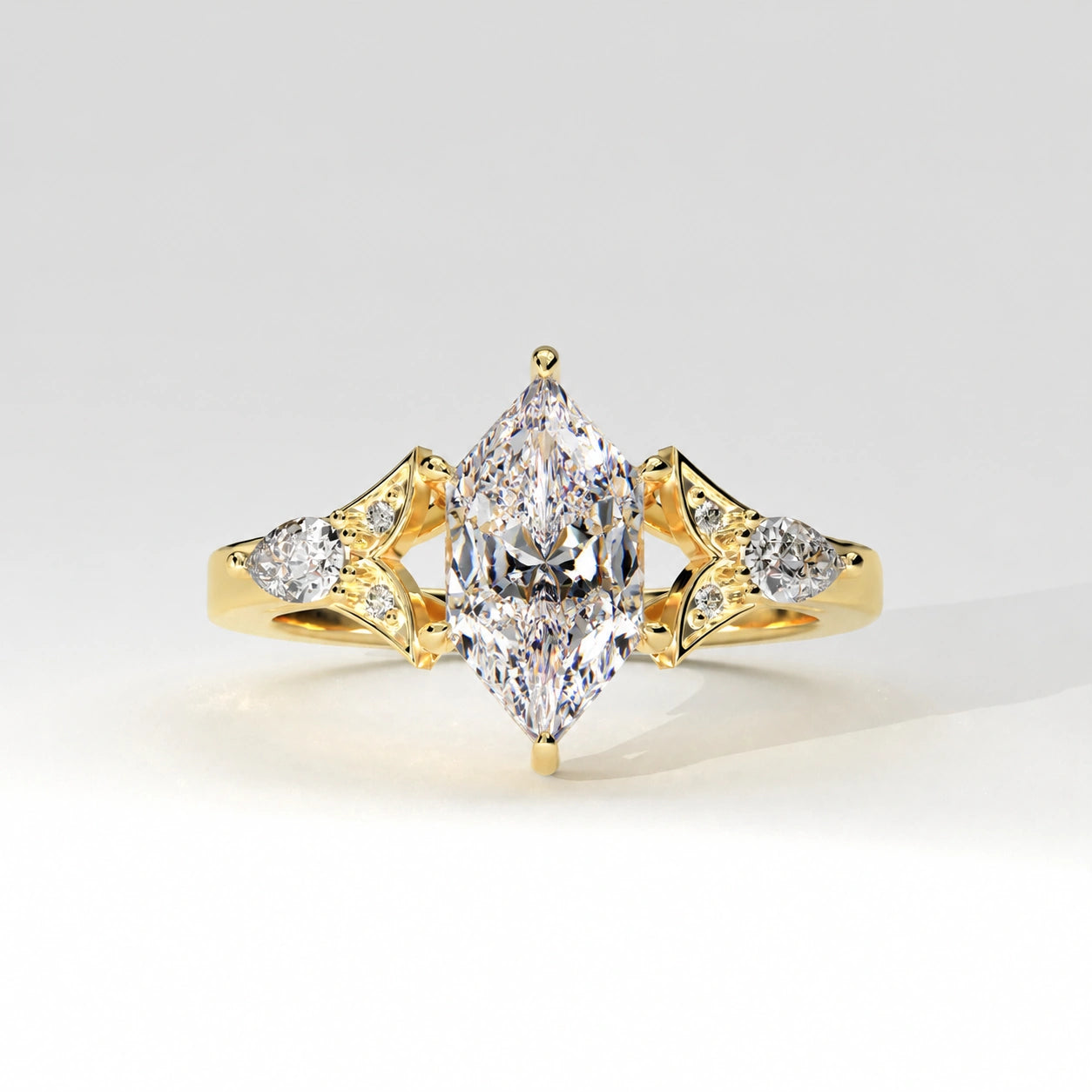 Front View Of 1.88 Ct Dutch Marquise Lab Diamond Vintage Ring