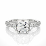 1.65 Ct Round And Trillion Cut Prong Setting Three Stone Lab Diamond Ring In White Gold