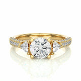 1.65 Ct Round And Trillion Cut Prong Setting Three Stone Lab Diamond Ring In Yellow Gold