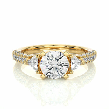 1.65 Ct Round And Trillion Cut Prong Setting Three Stone Lab Diamond Ring In Yellow Gold