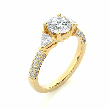 1.65 Ct Round And Trillion Cut Prong Setting Three Stone Lab Diamond Ring In Yellow Gold