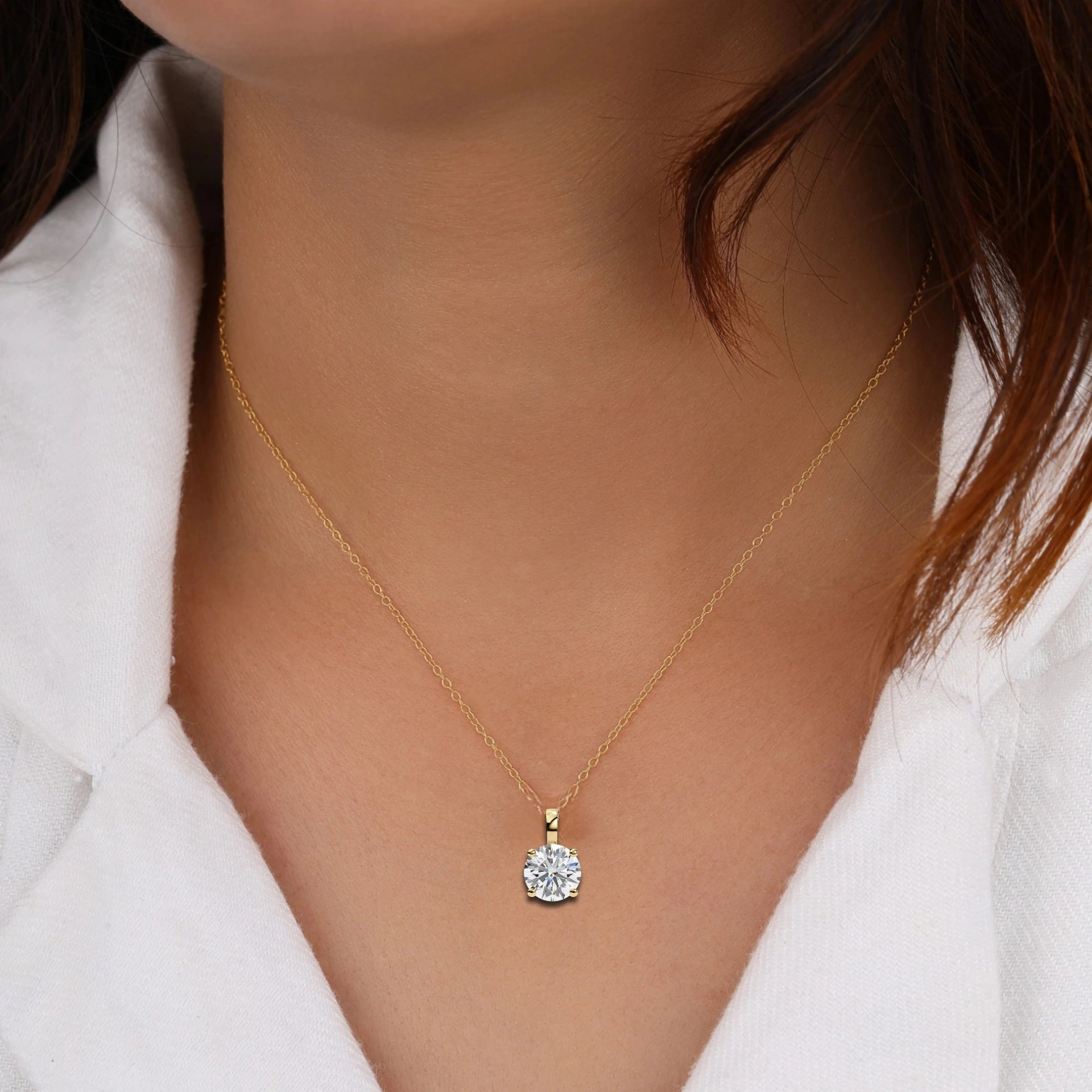 3 Ct Large Round Lab Diamond Solitaire Pendant Yellow Gold