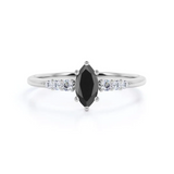 1.50 Ct Marquise Cut Seven Stone Prong Setting Black & White Diamond Ring