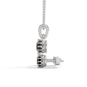 Round Cut Natural Black Diamond Pendant & Stud Earrings Set in White Gold