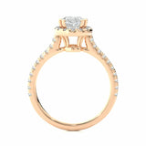 1.30 Ct Oval Cut Halo Bar Setting Diamond Engagement Ring In Rose Gold