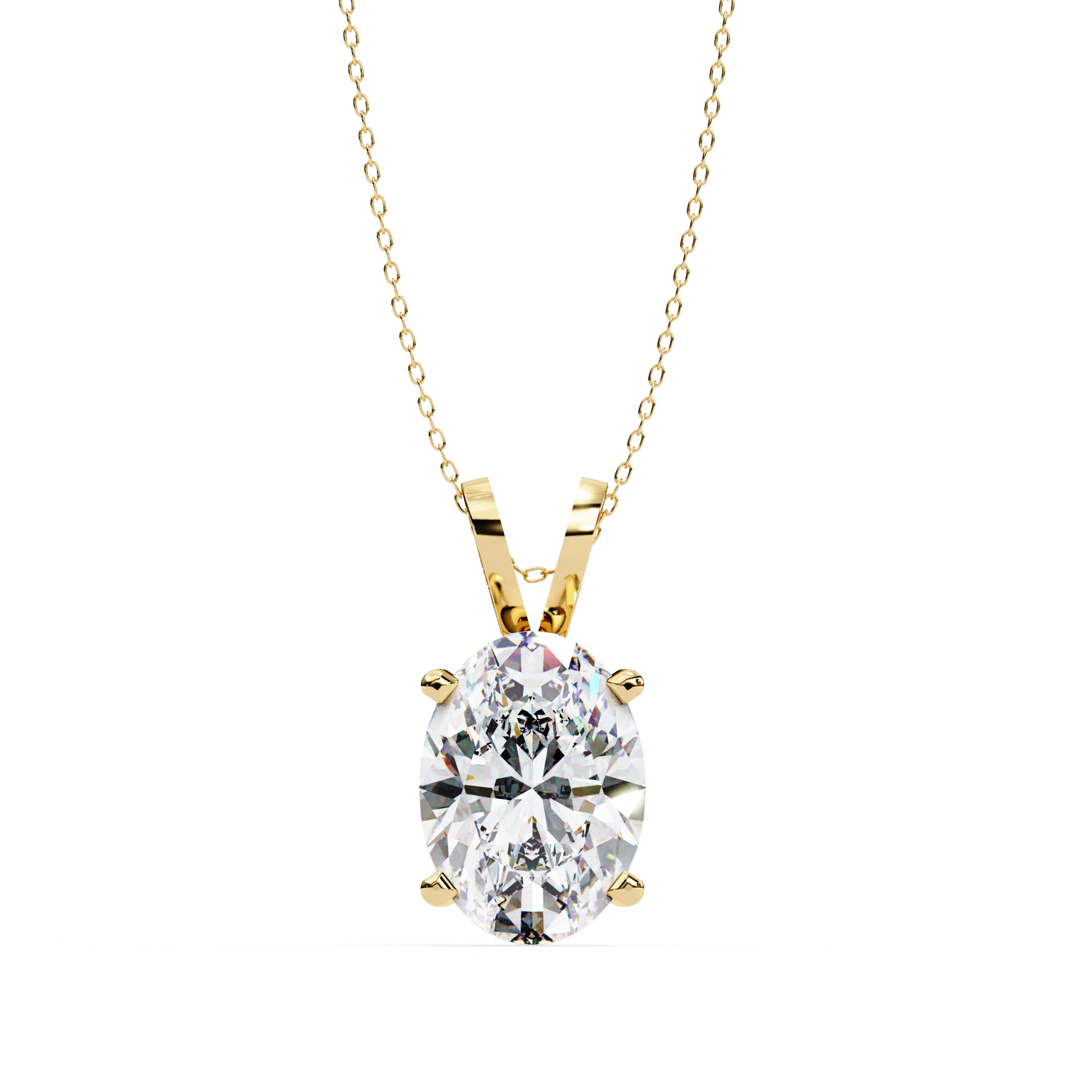 4.1 Ct Oval Lab Diamond Solitaire Pendant Double Bail Yellow Gold Lab Dimond