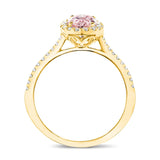 2.50 Carat Oval Shaped Halo Pink Lab Diamond Ring In Yellow Gold