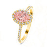 2.50 Carat Oval Shaped Halo Pink Lab Diamond Ring In Yellow Gold